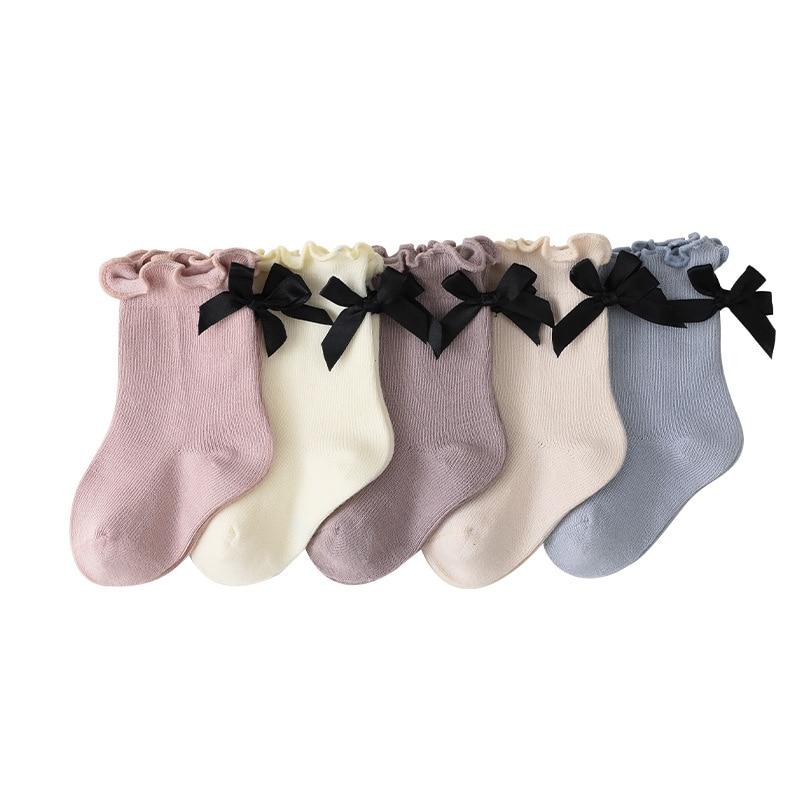 0-8Years Baby Socks for Autumn/winter New Bow-knot Baby Girl Socks Korean Style Cute Solid Color Soft Cotton Newborn Socks