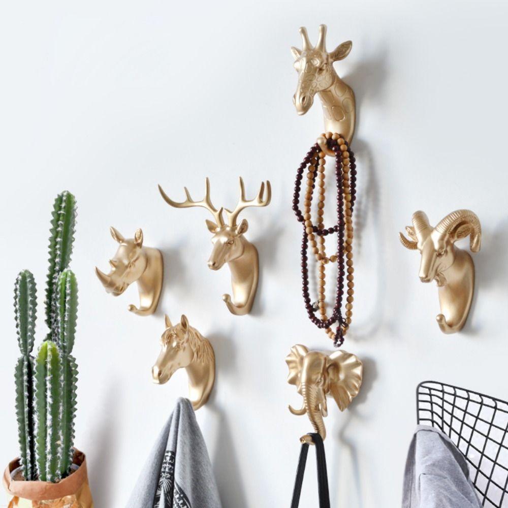 Resin Animal Head Decorative Hook Vintage Storage Rack Craft Wall Hanging Decoration Coat