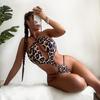Women's Swimsuits Leopard Print Halter Neck Sexy Open Back Ties One-Piece Swimsuits Bikini Beachwear Bathing Suits