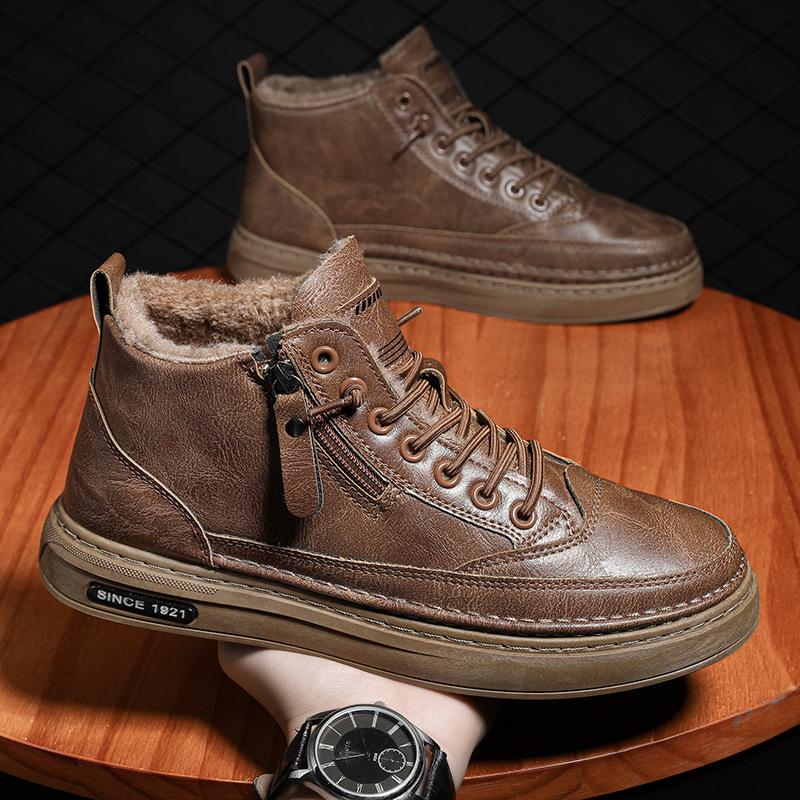 Зимние ботинки мужские высокие зимние бархатные теплые утолщенные ботинки из северо-восточного хлопка интегрированные водонепроницаемые и нескользящие ботинки из хлопка