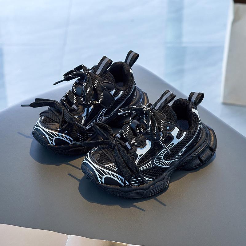 Толстые детские кроссовки на шнуровке, дизайнерские, черные, кожаные, высокого качества, для ходьбы, бега, для детей и девочек