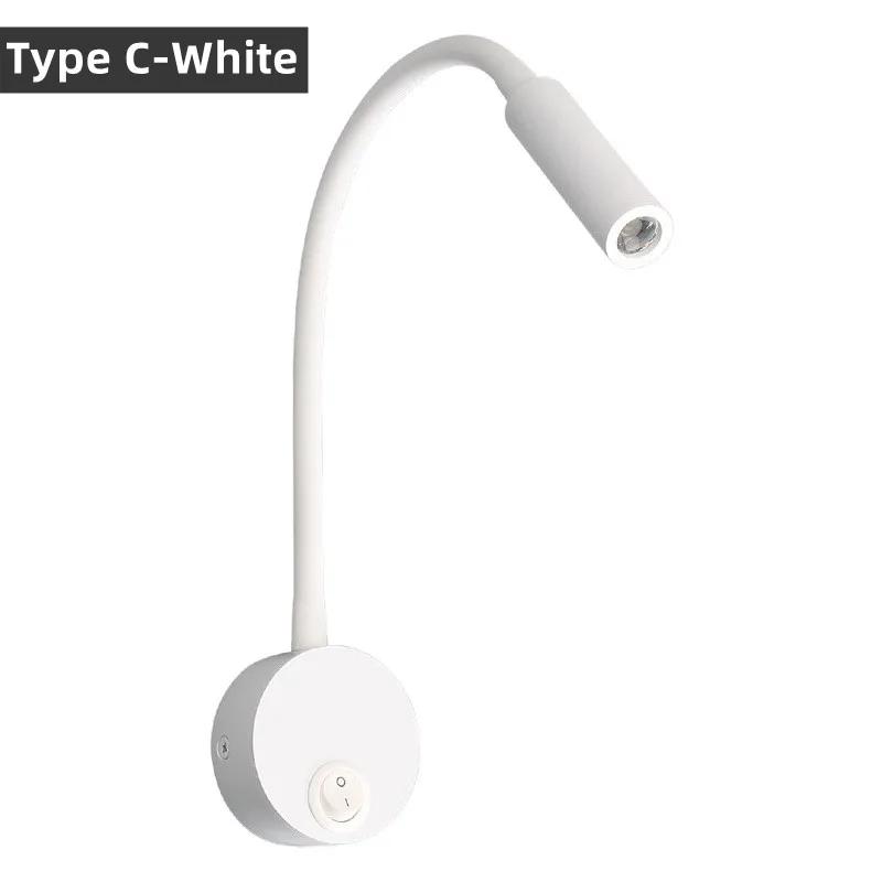 Регулируемая светодиодная настенная лампа для чтения 3 Вт, гибкий шланг, прикроватный настенный светильник для спальни, кабинета, настенный светильник с выключателем, настольная лампа