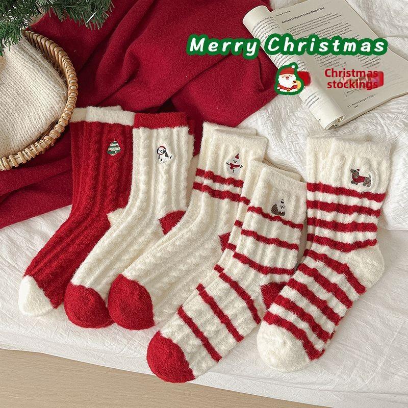 Coral Velvet Socks for Women Winter Extra Thick Warm Red Christmas Socks Sleeping Socks