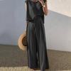 Suits Women Summer Sleeveless O Neck Tank Top Wide Leg Pant Lady Sets Fashion Casual Solid Loose Outfits