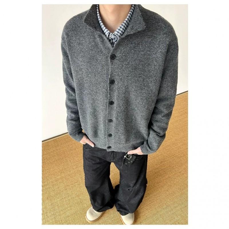 Vintage Japanese Style Stand Collar Knit Cardigan Solid Color Loose Fit Single Breasted Sweater Top Women