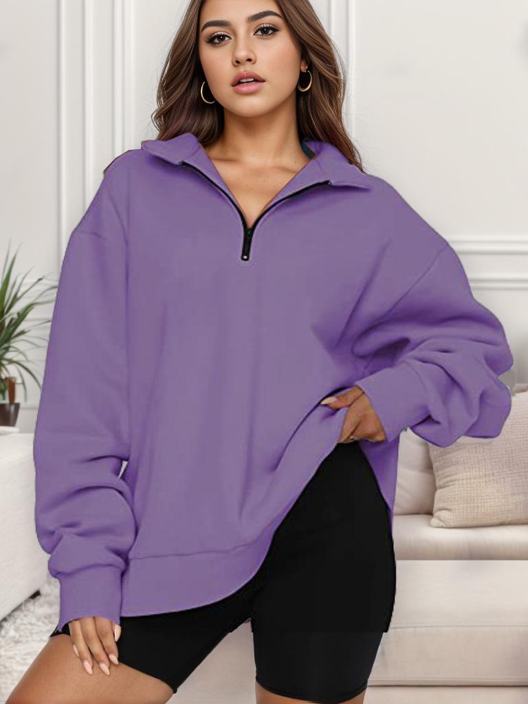 2024 Autumn Winter Women's Casual Half-Zip Pullover Long Sleeve Hoodie