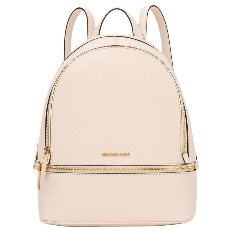 Michael Kors Rhea Zip Классический Простой Дизайн Металлический Логотип ЛОГОТИП Большой Вместимости Кожаный Рюкзак Средний Женский Светло-Кремовый