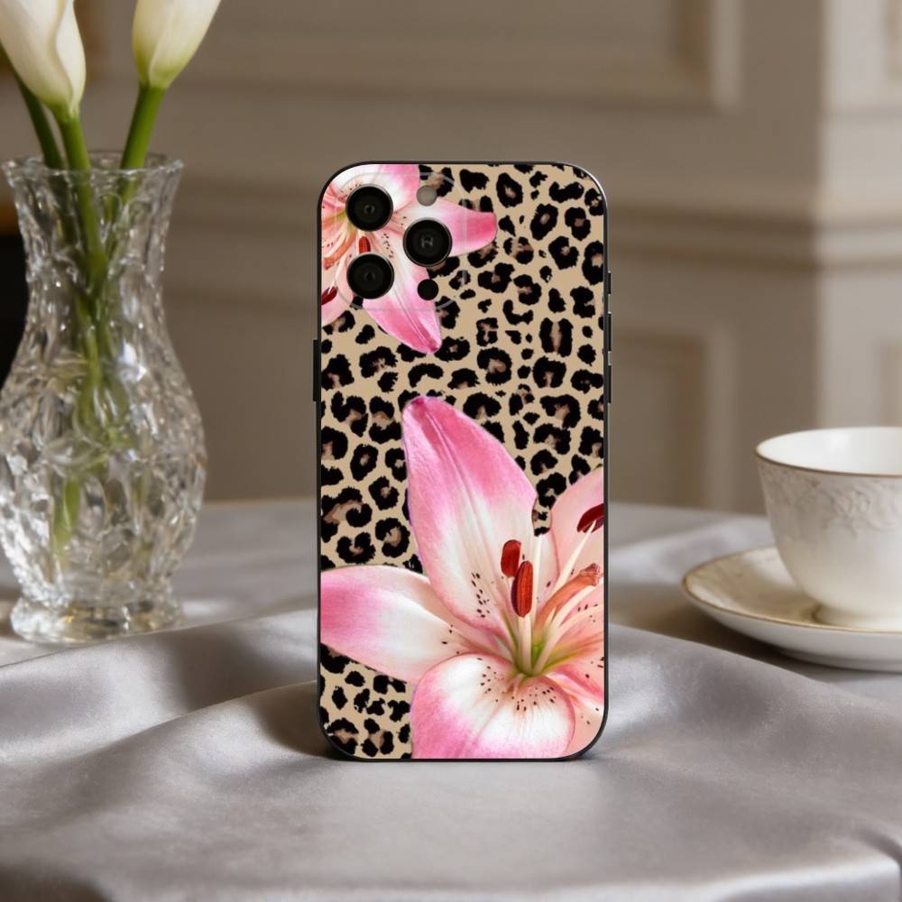 C-Cute L-Lily L-Цветок & L-Леопард Чехол для телефона для iPhone 17,16,15,14,13,12,11 Plus,Pro Max,XS,Мягкий силиконовый черный чехол