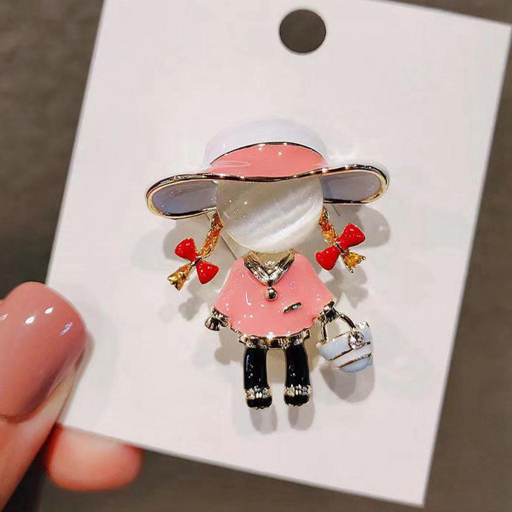 Fashion Little Girl Picnic Girl Double Ponytail Bow Girl Brooch
