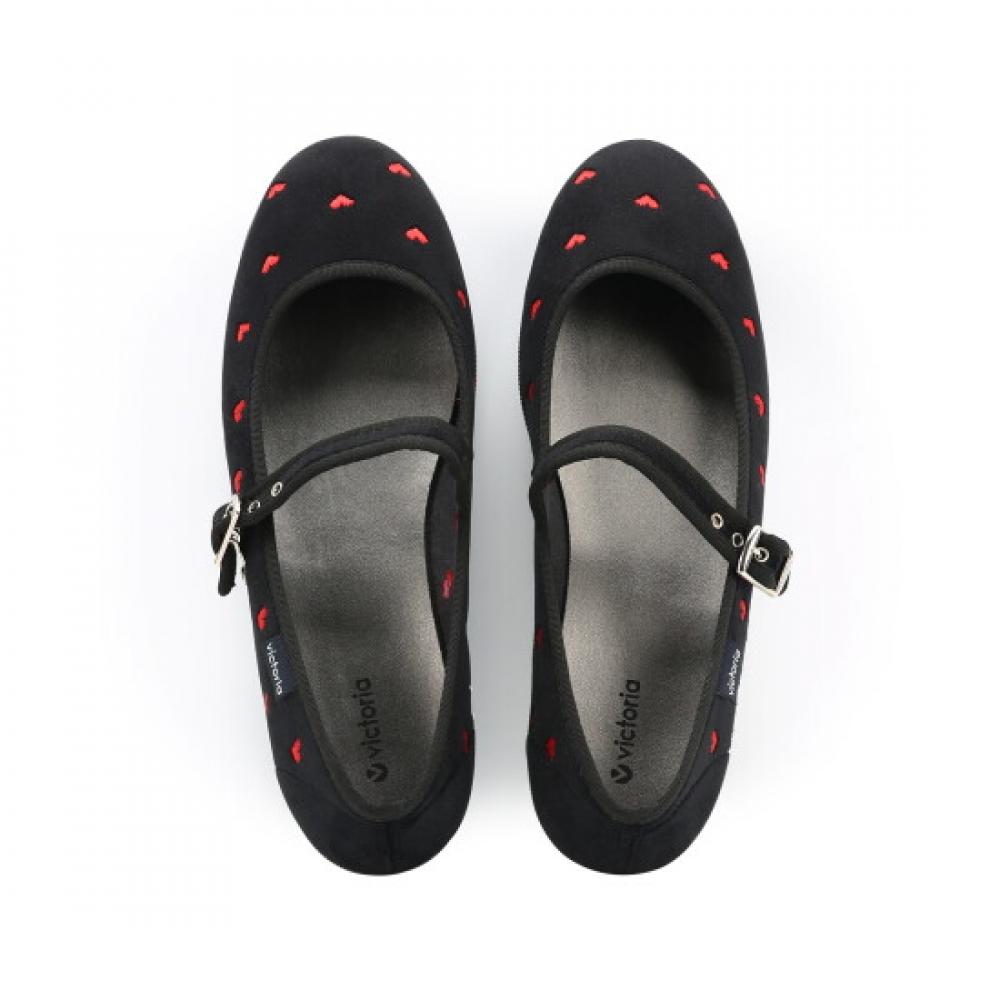 Victoria Shoes Victoria Oda Mary Jane Heart Pattern Black 1049924 Negro