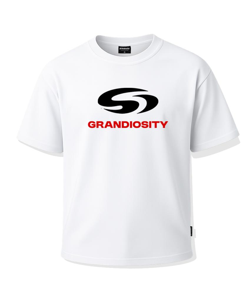 GRANDIOSITY Main Logo Cotton Mesh Oversized Short Sleeve T-Shirt (White)
