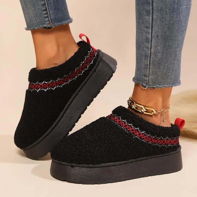 2024 Новые женские ботильоны для дома Простые теплые хлопковые тапочки Универсальные круглые носки Толстая подошва Плюшевые зимние ботинки Botas Mujer