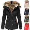 Women Fashion Long Sleeve Fur Collar Thick Warm Hooded Coat Cardigan Plus Size Ladies Streetwear Zipper Padded Jacket Outdoor Winter Coat Outwear