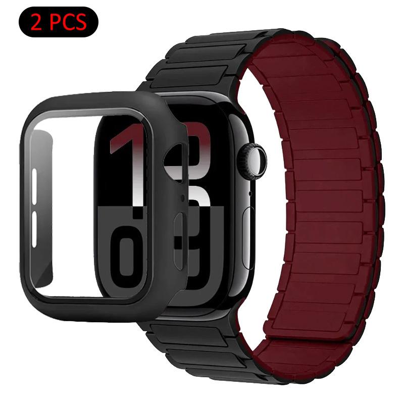 Силиконовый ремешок+Чехол для Apple Watch Ultra 3/2/1 49 мм 11 10 46 мм 42 мм Магнитный ремешок iWatch 9 8 7 45 мм 41 мм 6 5 SE 44 мм/40 мм Защитный чехол