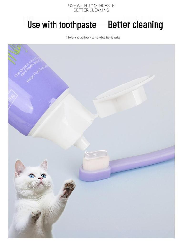 Набор для ухода за полостью рта домашних животных: Набор зубных щеток для кошек с маленькой головкой и пальчиковой щеткой - Щетина высокой плотности