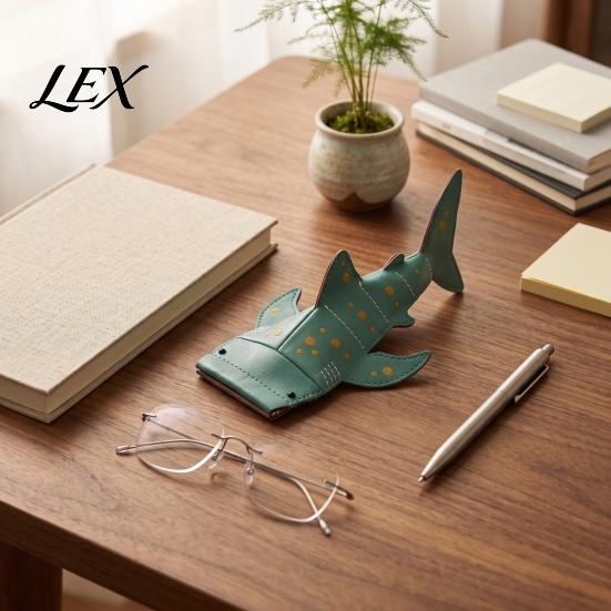 Ocean Theme Stationery Bag Whale Shark Sunglasses Case, Creative Faux Leather Pencil Pouch, Personalized Shoulder Portable Eyeglasses Holder for Kids