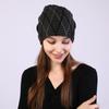 Women's Autumn Winter Pullover Mixed Color Mesh Diamond Plush Knitted Wool Hat Ear Protection Pile Cap