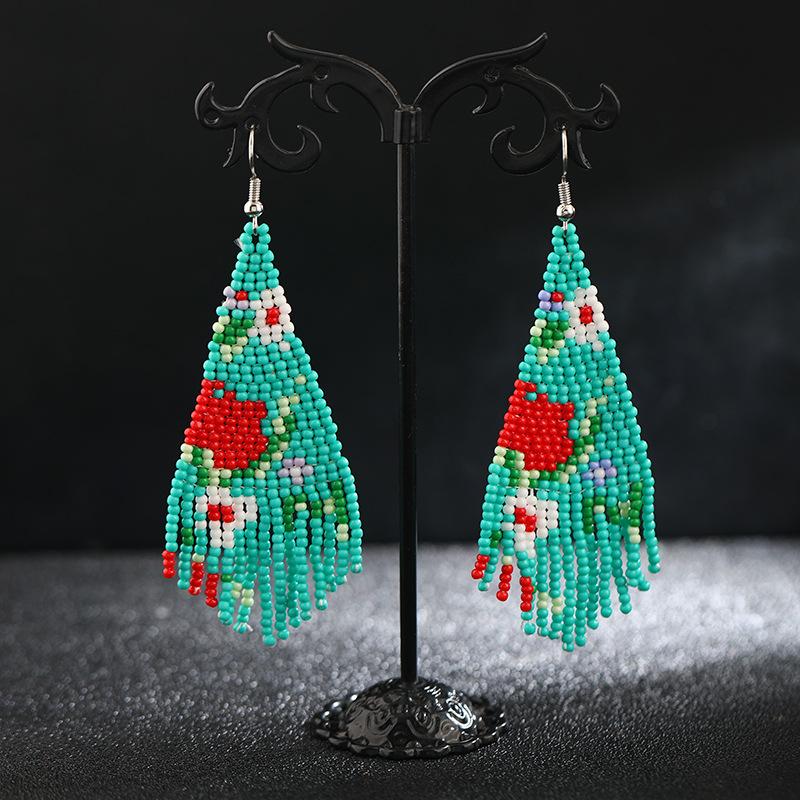 Длинные серьги с кисточками из рисовых бусин ручной работы, богемная ниша в стиле ретро, ​​персонализированные и стильные серьги для отдыха.