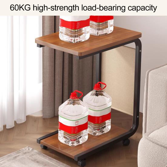 Двухуровневый приставной столик C-образной формы, перекатывающийся маленький кофейный столик с деревянной столешницей и металлическим каркасом, угловой столик для гостиной, спальни, прикроватная тумбочка, письменный стол на колесиках