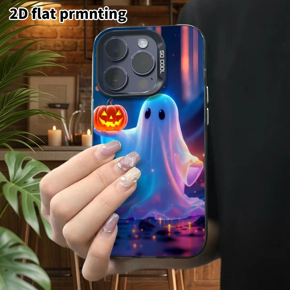 Phone Case: 2D flat, suitable for iPhone 18, 17, 16, 15, 14, 13 Pro in color silver protective case, couple style, pumpkin ghost, Christmas and Hallow