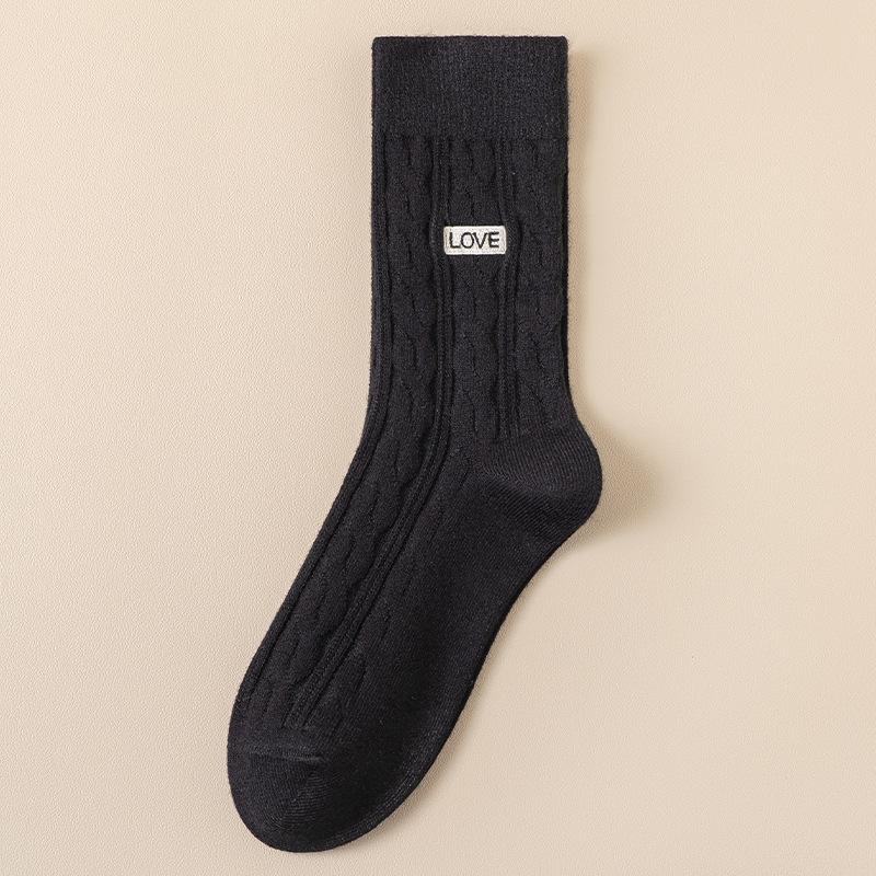 Женские вышитые носки средней длины с ворсом, универсальные удобные дышащие тонкие носки средней длины с ворсом