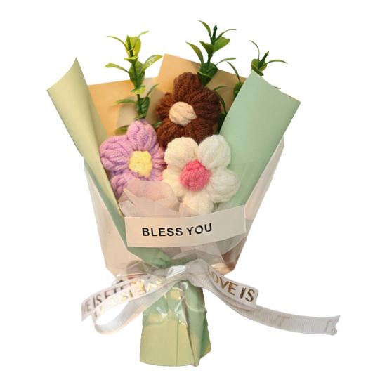 Вязаный крючком букет цветов Ручной работы Вязаный мини-букет Искусственный Пушистый цветок Подарок для мамы жены на День рождения Юбилей