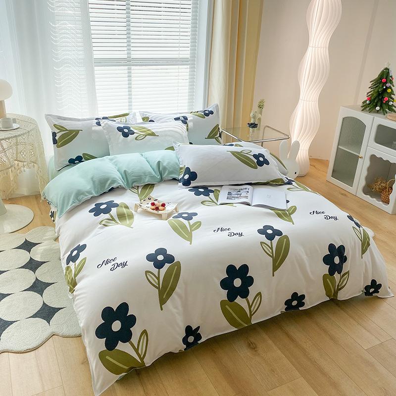 Утолщенный потертый комплект из четырех простых простыней из твила, пододеяльников, постельного белья