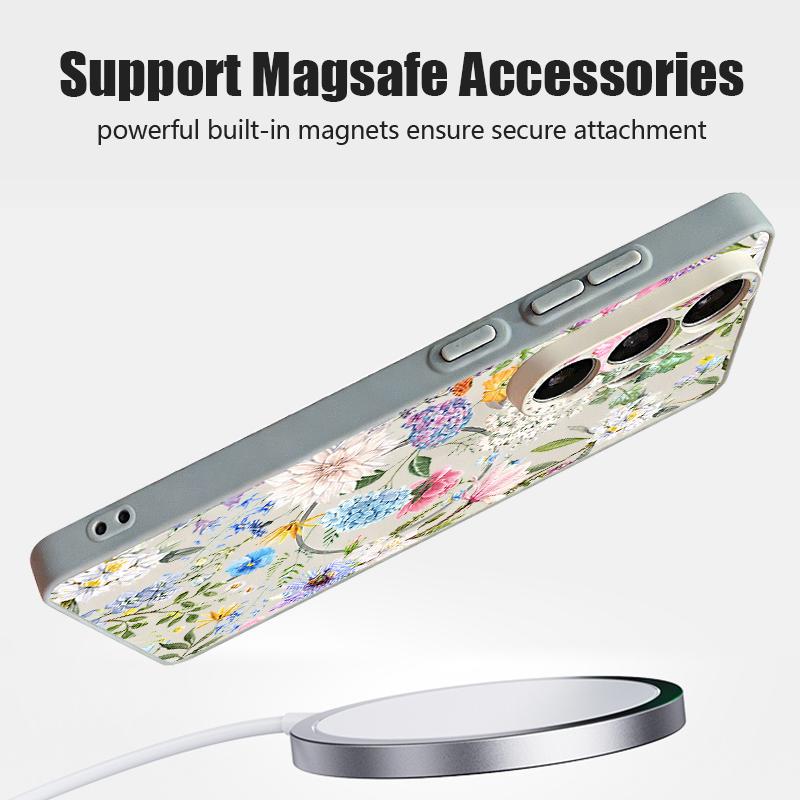 Магнитный чехол для телефона для Samsung Galaxy S25 S26 Ultra S24 S23 FE A17 A56 A37 A16 A35 A55 A15 A36 A55 Розовые цветы Печатная крышка