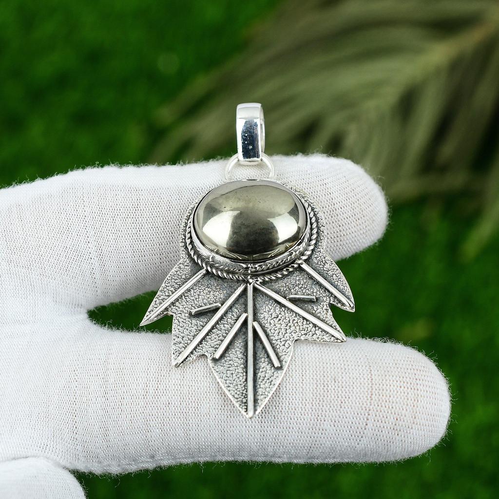 Юбилейный подарок для нее Подвеска с натуральным пиритом из стерлингового серебра 925 пробы
