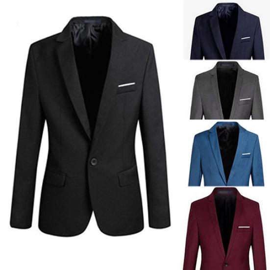 Мужская мода Slim Fit формальный костюм на одной пуговице пиджак пальто куртка верхняя одежда топ