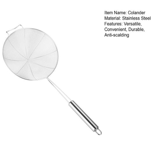 Stainless Steel Colander Easy To Clean Spiral Mesh Skimmer Spoon Anti-scalding Long Handle Strainer for Home