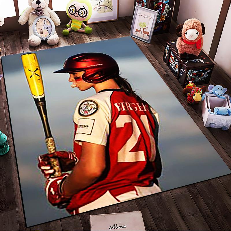 Female Baseball Player in Red Uniform Rug Non-slip rug suitable for living room and bedroom sofas