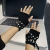 Black Fingerless Gloves with Buckle Straps YK Hot Girl Gloves Rivet Strap Gloves  JK Girl