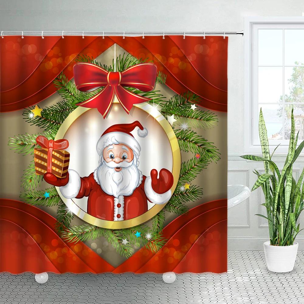 3D Красный Санта Рождество Ванная Душевая Штора Новогодняя Вечеринка Рождественский Настенный Декор Водонепроницаемый Полиэстер Шторы для Ванны