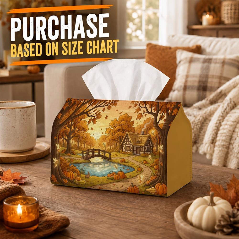 1pc Pastoral Landscape Tissue Box with Cottage Bridge River - Cottagecore Napkin Holder Suitable for Rolls/Facial Tissues, Napkin Storage Organizer fo