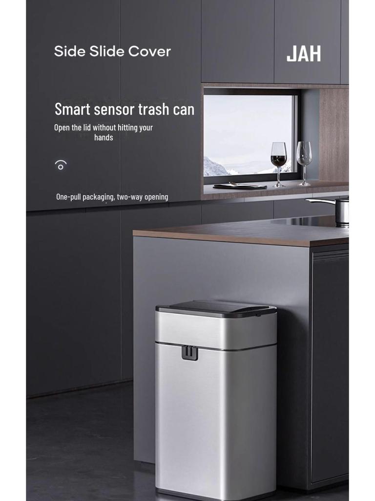 Jieanhui Smart Induction Trash Box с крышкой для ванной комнаты, кухни и гостиной - Автоматическая упаковка