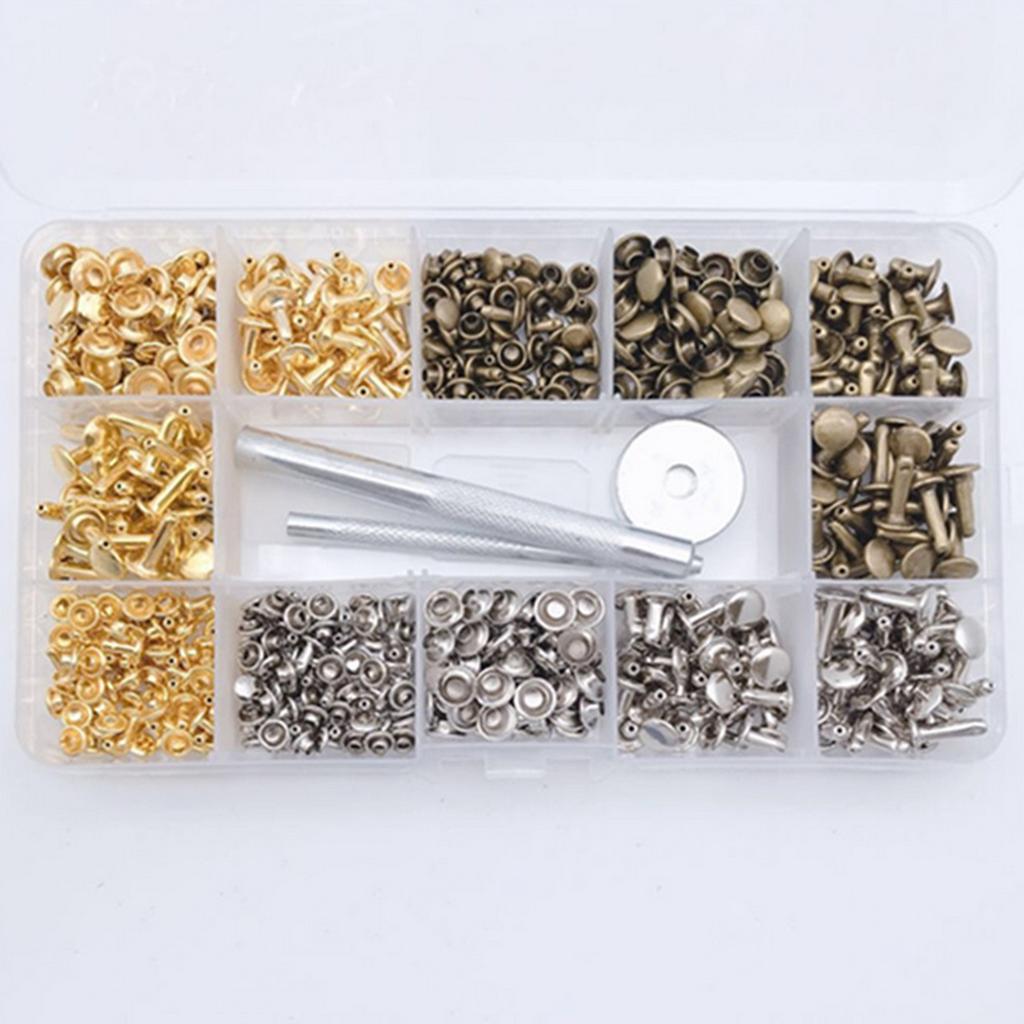 300 комплектов кожаных заклепок, заклепок с двойной крышкой, трубчатых металлических шпилек с пуансонами, набор крепежных инструментов для