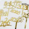 1pc Gold 2026 New Year Cake Topper Xmas Cupcake Topper Christmas New Year Party Cake Decorations