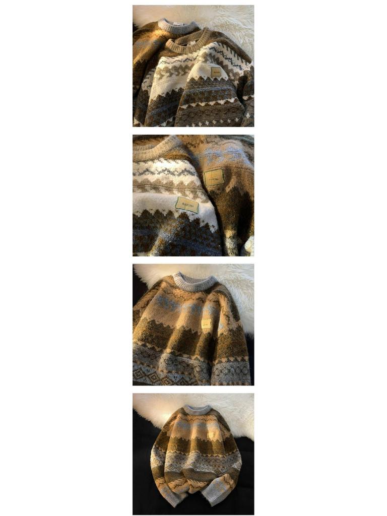 Мужской ретро повседневный толстый свитер с круглым вырезом, осенне-зимний стиль