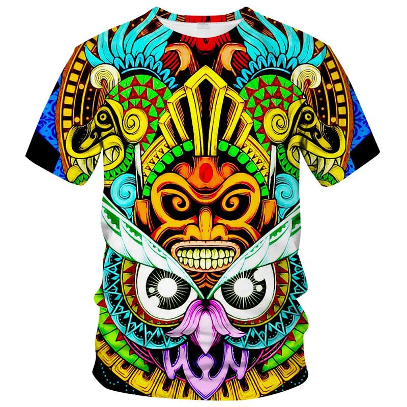 Футболка Retro Mexico Aztec Totem для мужчин, летние футболки с коротким рукавом и 3D-принтом, топы, футболки с тематикой культуры майя, мужская одежда