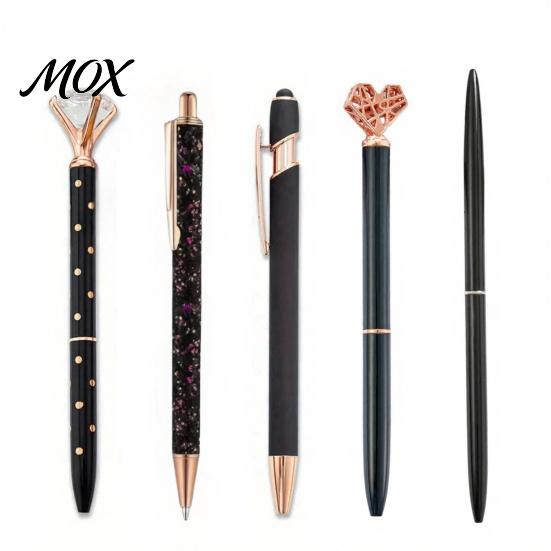 Sparkling Crystal Office Pen 5PCS Metal Diamond Ballpoint Pens, with Rhinestone Decor, Flowing Glitter Writing Tool Smooth Press Mechanism Pen,