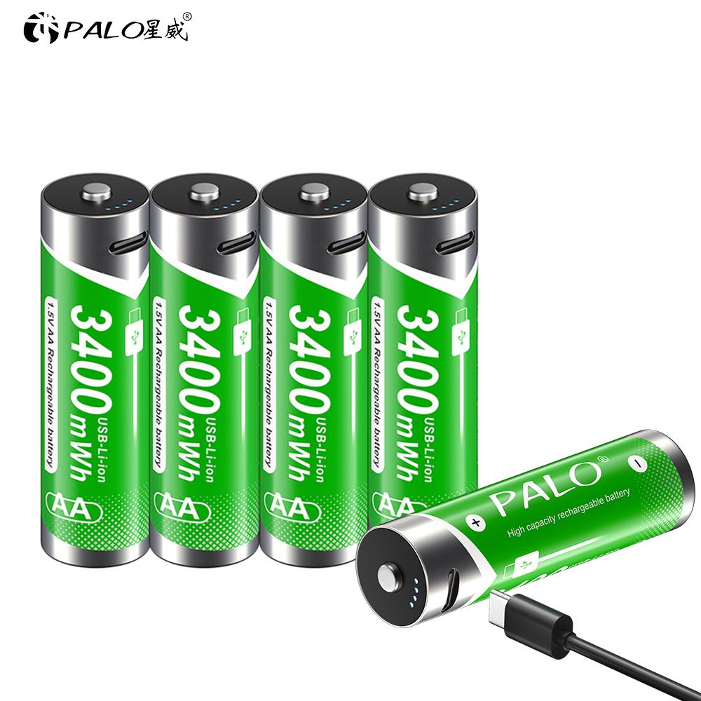 PALO Новая литий-ионная аккумуляторная батарея AA USB 1,5 В AA 3400 мВтч для игрушечных часов MP3-плеера термометра клавиатуры
