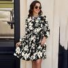 Summer Floral Casual Women Short Dress Round Neck Full Sleeve Fashion Printed