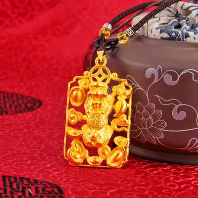 Слиток Pixiu Tag Sand Gold Мужское и женское ожерелье Pixiu Подвеска Медное ожерелье из 24-каратного золота