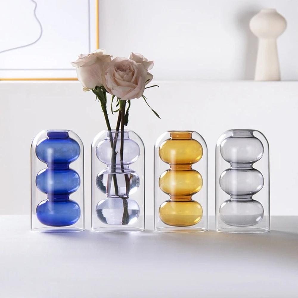 Nordic Creative Colored Glass Vase Simple Living Room Flower Arrangement Dry Flowers for Wedding Centerpieces Home Decoration
