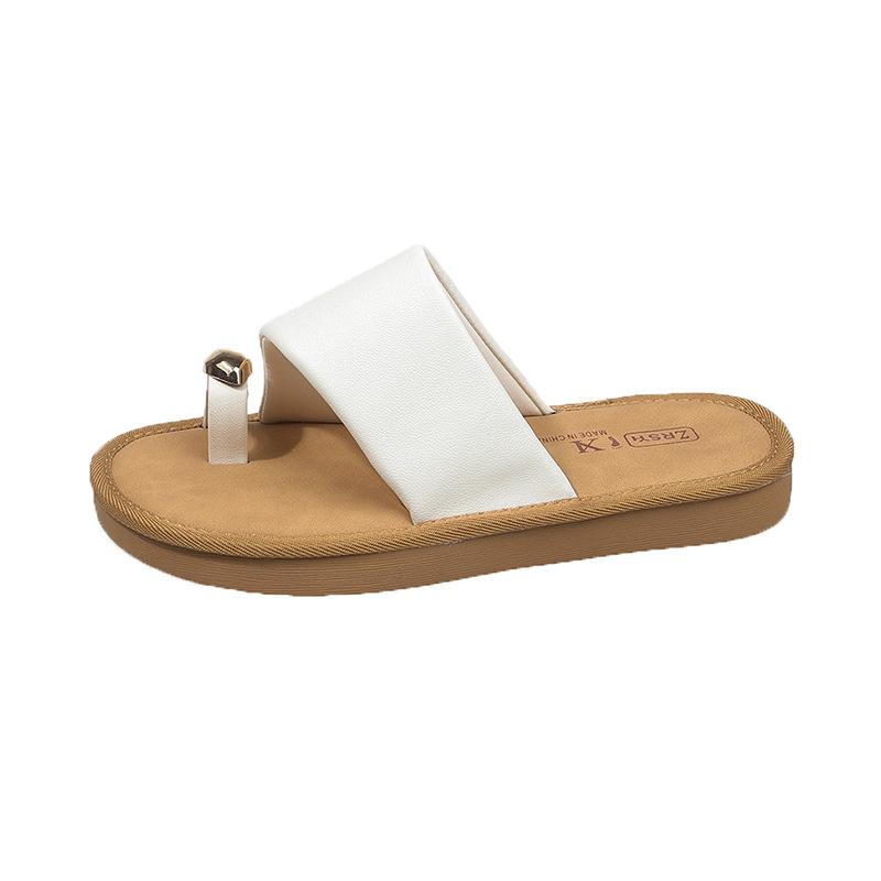 Однословный набор шлепанцев с перемычкой для женской уличной одежды 2025 лето новый однопедальный на плоской подошве с металлической пряжкой универсальные крутые шлепанцы