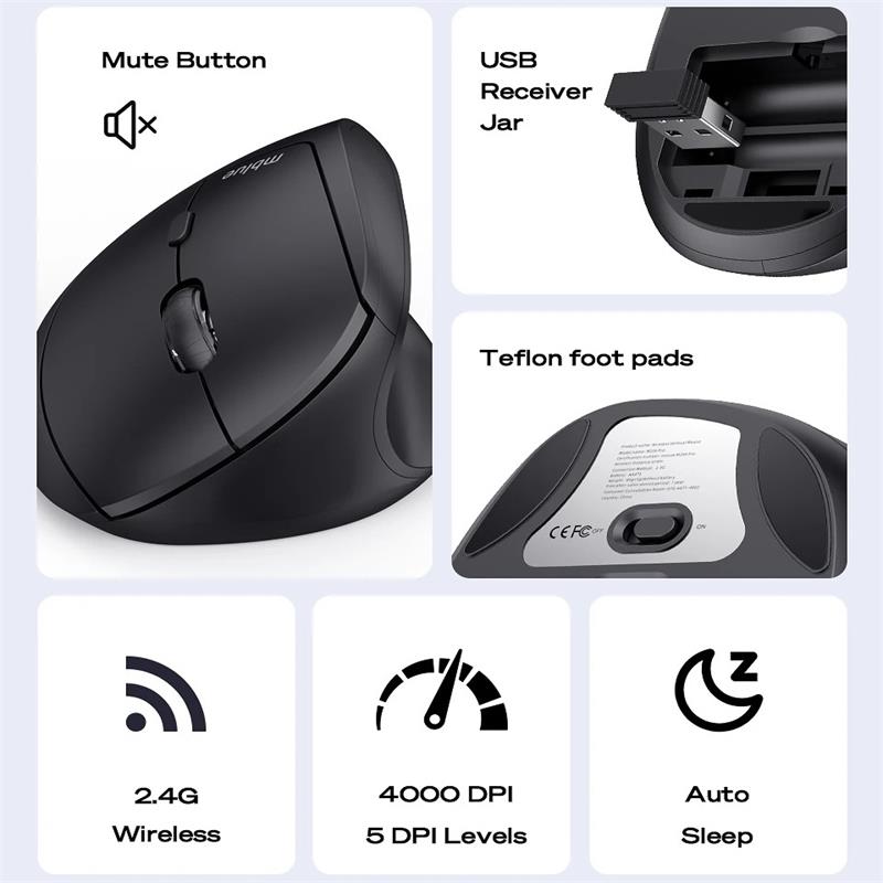 MEIZU mblue M206 Pro 2.4G беспроводная мышь вертикальная бесшумная мышь 4000DPI 580mAh мышь для MacBook для Windows белая