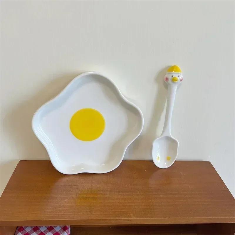 Корейская милая керамическая тарелка в форме яйца, креативное нестандартное блюдо для приготовления завтрака, фруктового салата, столовой посуды, закусочных тарелок, кухонных принадлежностей