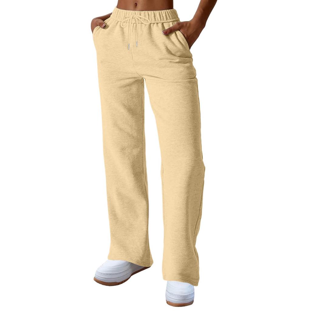 Womens Fashion Loose Solid Sweatpants Drawstring Casual Trousers With Pockets