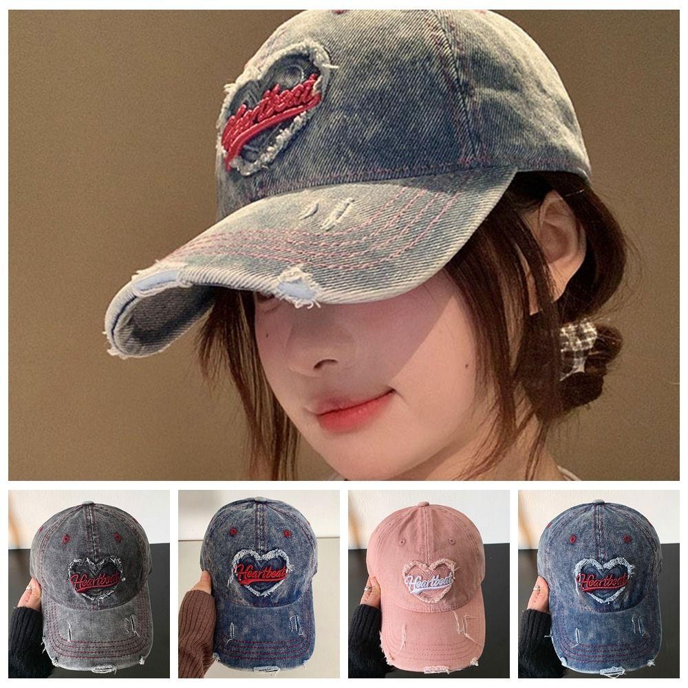 Korean Style Vintage Baseball Cap Love Denim Snapback Cap Fashion Letter Visors Travel